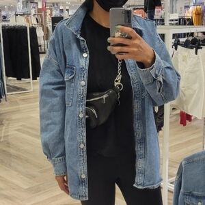 H&M  Oversized Light Blue Denim Button-Up Shirt Jacket